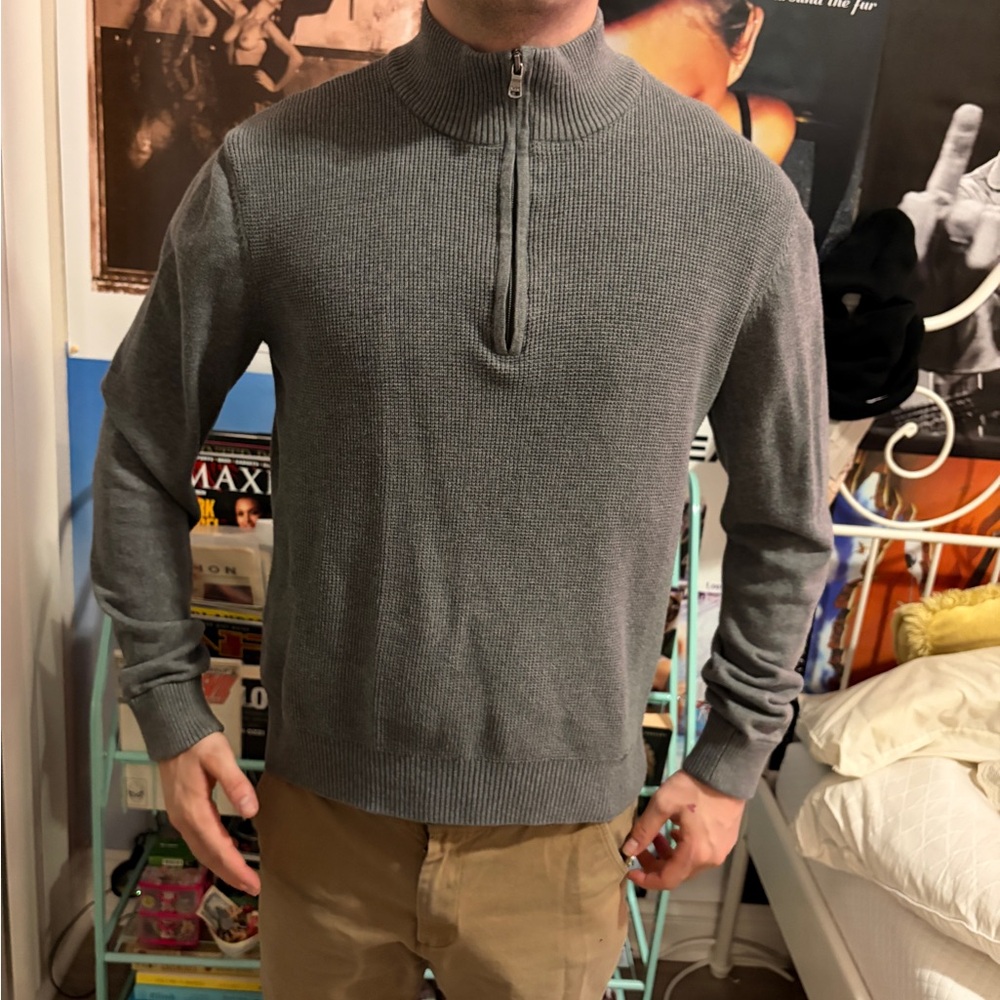 Michael Kors Men's Gray Half-Zip Mock Neck Sweater